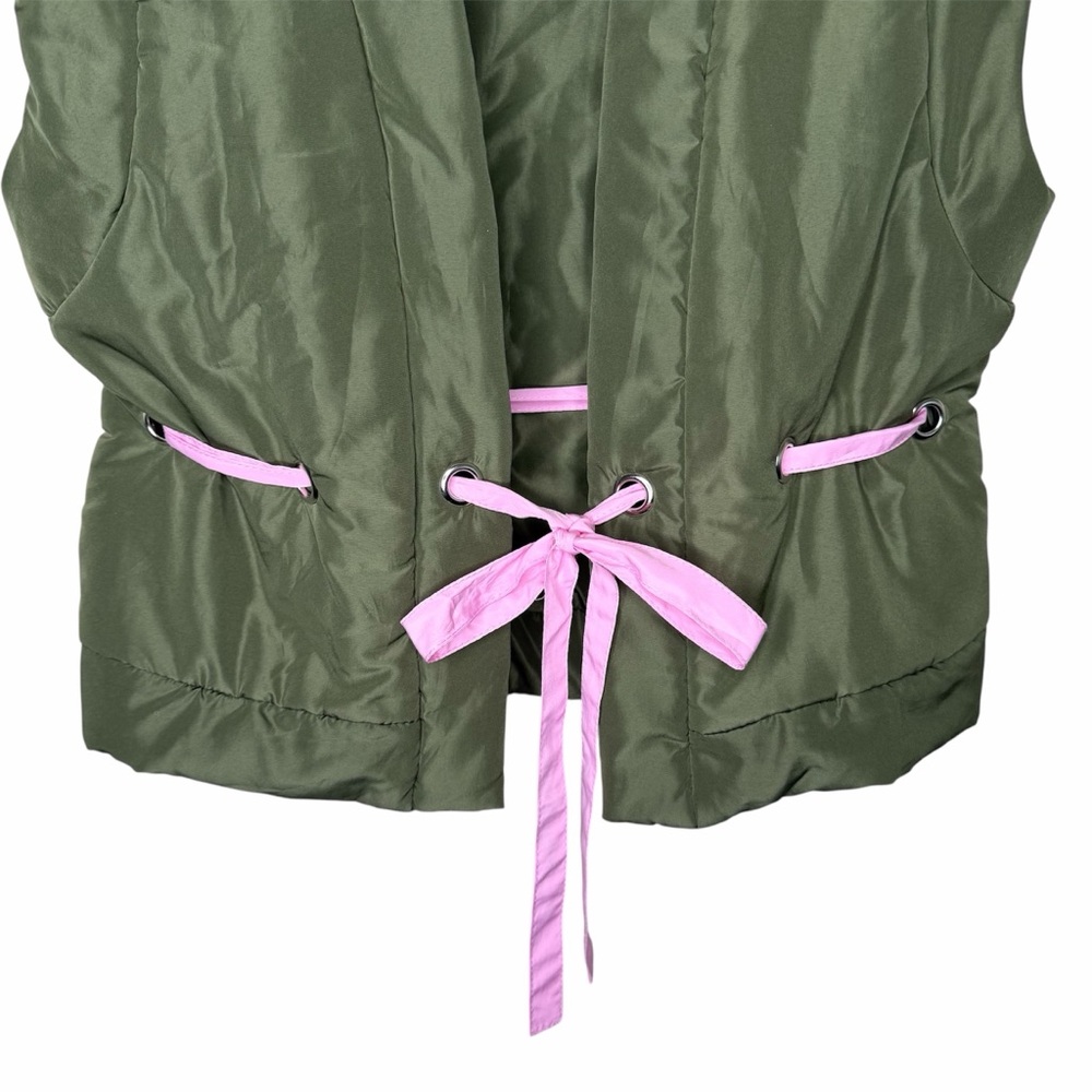 Daily Practice by Anthropologie Ribbon Tie Puffer Vest Size XS/S Green Pink - Picture 7 of 10